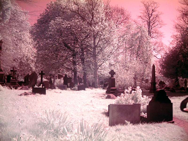 Chapel Allrton cemetery in infrared